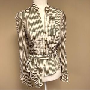 Jones New York pleated front striped button down. S